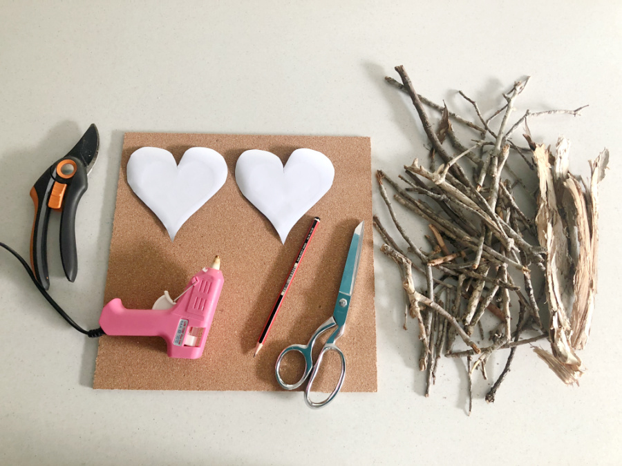 Valentines Day Bush Stick Heart Coasters Materials