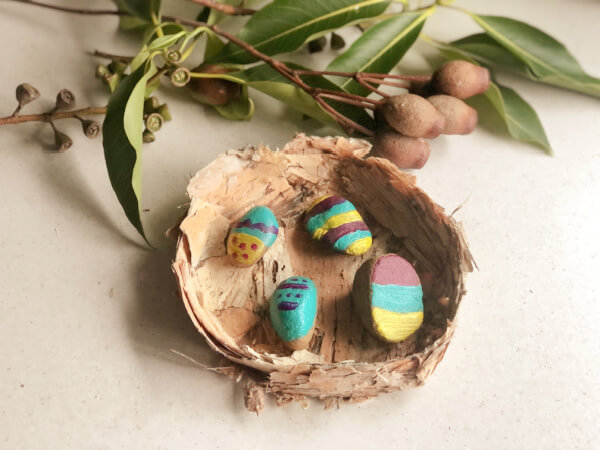 Paperbark Nest for Easter with Rock Eggs