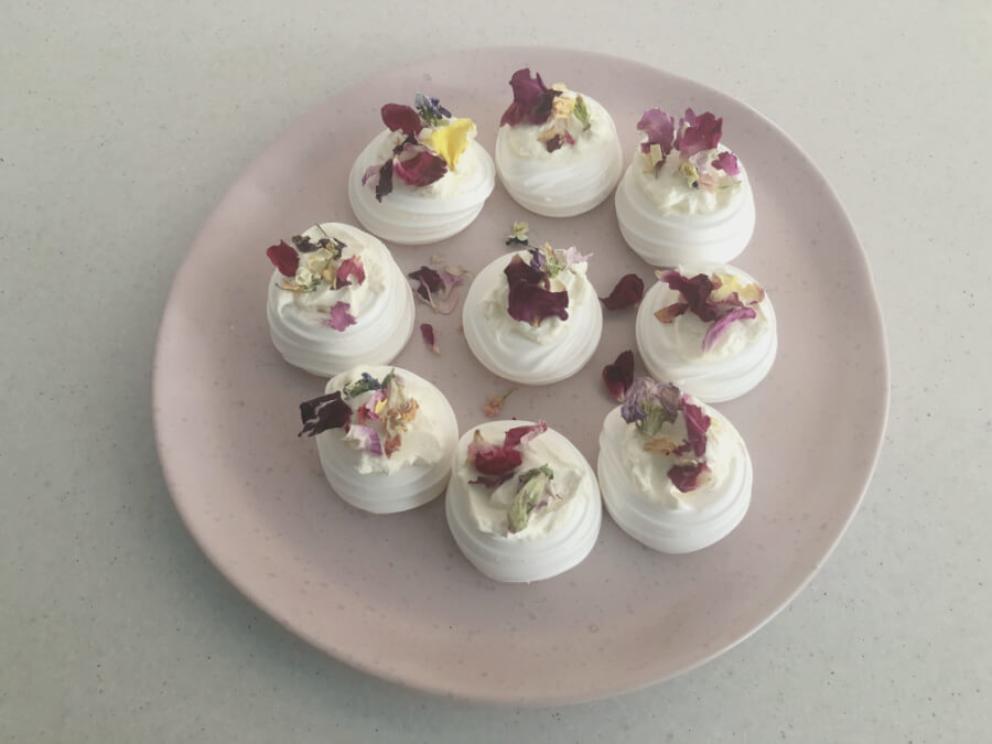 Flower Meringue Nests on a plate